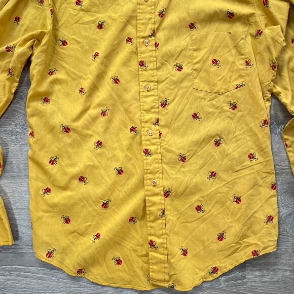 Vtg 60s Penneys Towncraft Ladybug Patterned Groovy Group Button Up Shirt - Picture 3 of 9